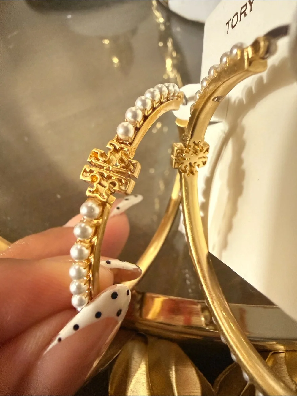 Tory Burch Gold Hoop Earrings with Pearl Accent